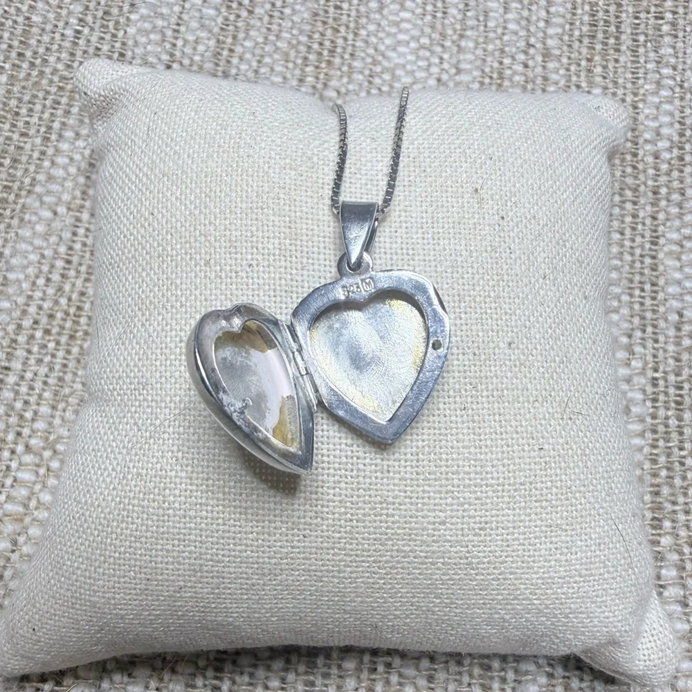 Sterling Silver Plain Blank Smooth Heart Locket Necklace